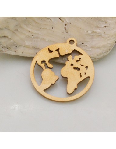 Ciondolo pianeta Terra piatto in acciaio 18x20 mm 1pz colore oro Gioie d'Oriente
