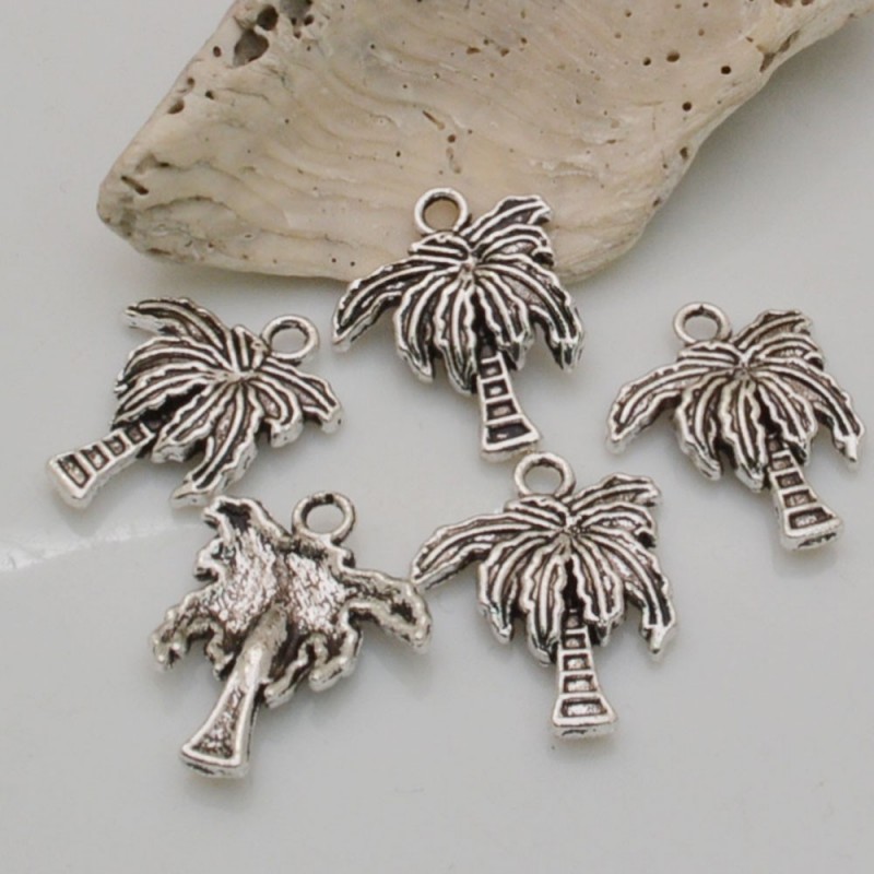 Ciondoli albero cocco argento in metallo 17 x 21 mm 4pz Gioie d'Oriente