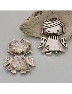Ciondoli angeli bambina in metallo argento 29x24mm 2pz Gioie d'Oriente