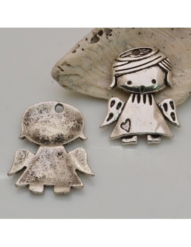 Ciondoli angeli bambina in metallo argento 29x24mm 2pz Gioie d'Oriente