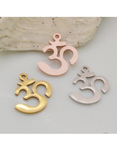 ciondolo OM yoga in acciaio Lucito inox Inossidabile  14 x 15.5 mm liscio per fai da te