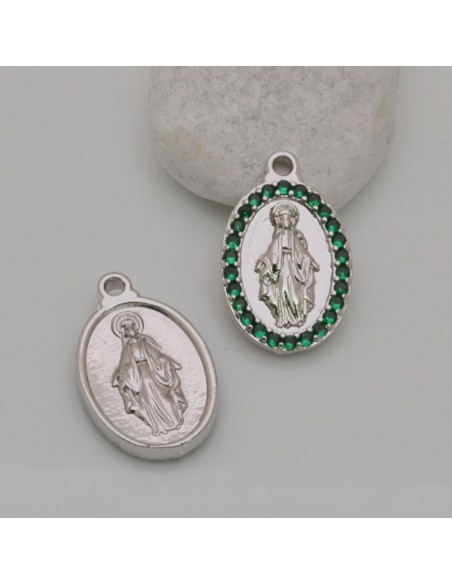 Medaglia Madonna con strass Argento Rodio 13x21 mm 1pz Gioie d'Oriente
