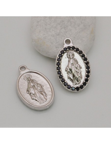 Medaglia Madonna con strass Argento Rodio 13x21 mm 1pz Gioie d'Oriente