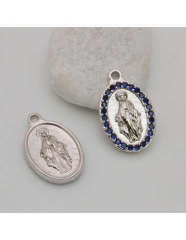 Medaglia Madonna con strass Argento Rodio 13x21 mm 1pz Gioie d'Oriente