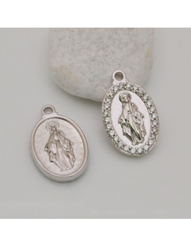 Medaglia Madonna con strass Argento Rodio 13x21 mm 1pz Gioie d'Oriente