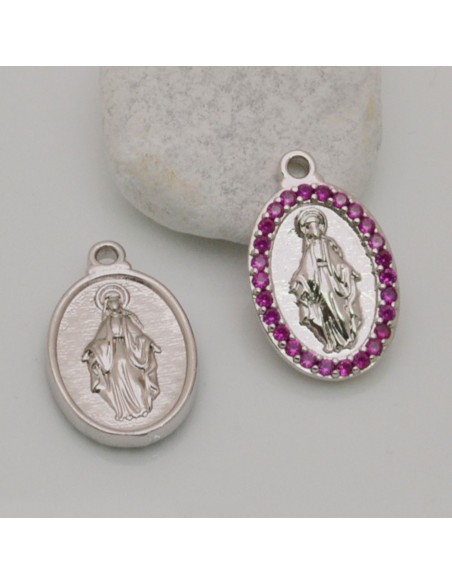 Medaglia Madonna con strass Argento Rodio 13x21 mm 1pz Gioie d'Oriente