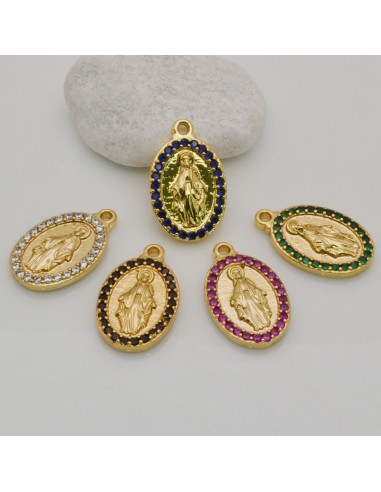 Medaglia della Madonna con strass base oro 13 x 21 mm fai da te