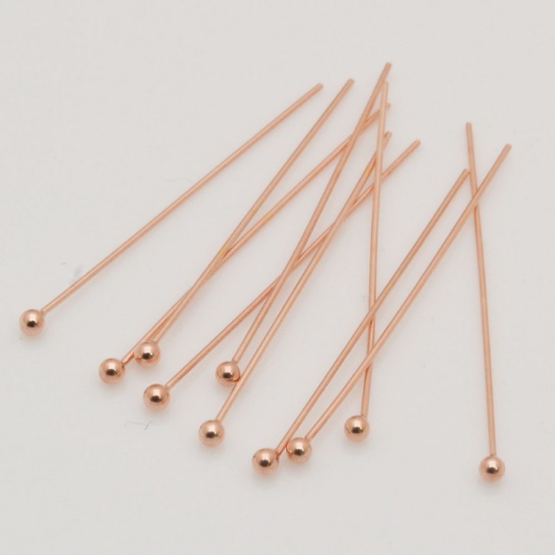 10 pz chiodini in argento 925 placcato oro rosa lunghezza 30 mm filo 0.5 mm pallina 1.8 mm per fai da te