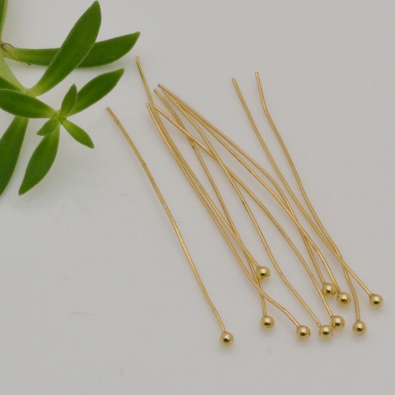 10 pz chiodini in argento 925 placcato oro lunghezza 30 mm filo 0.5 mm pallina 1.8 mm per fai da te
