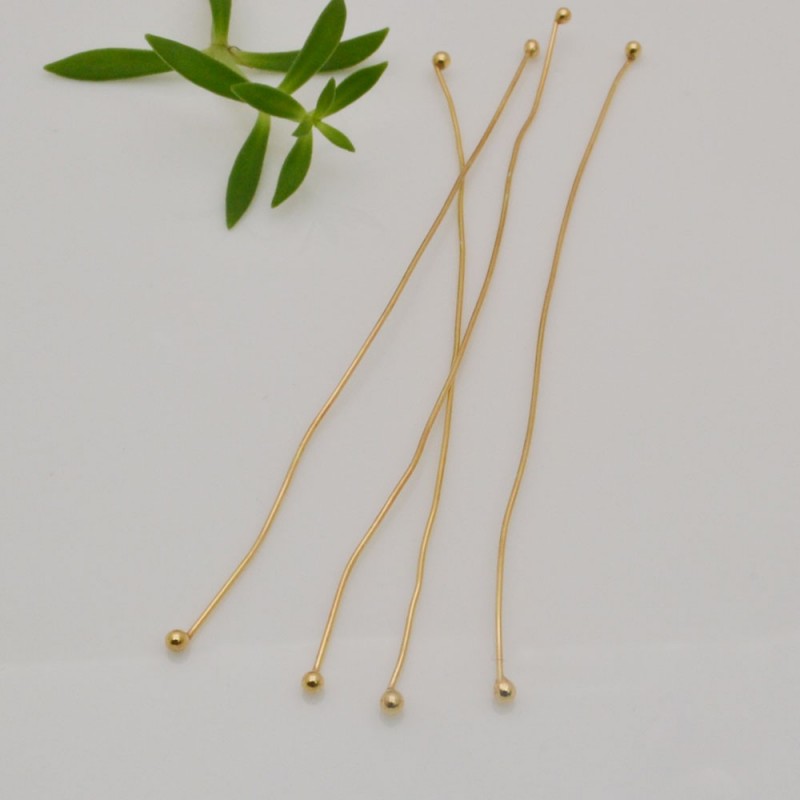 4 pz chiodini in argento 925 oro lunghezza 90 mm filo 0.6 mm con doppia pallina 1.8 mm per fai da te