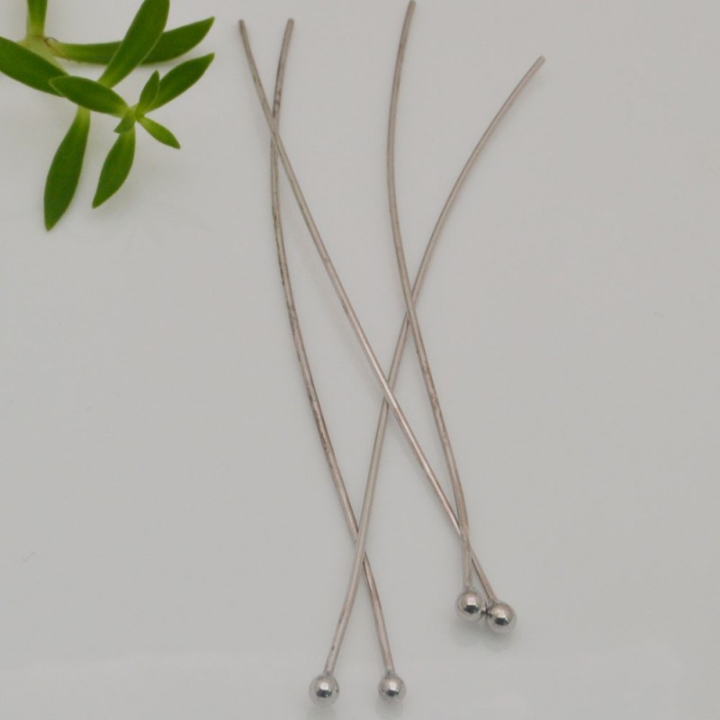 4 pz chiodini a pallina in argento 925 lunghezza 85 mm filo 0.8 mm con pallina 2.2 mm per fai da te