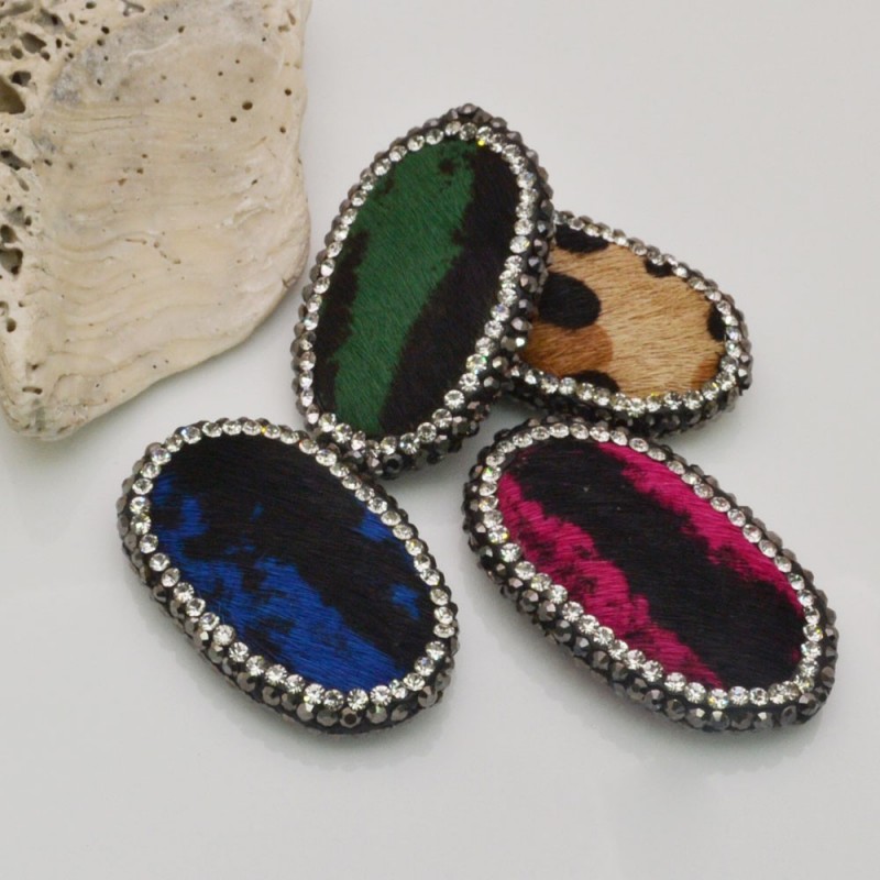 1 perla distanziatore maculato pelliccia ovale piatta 21 x 34 mm con marcasite
