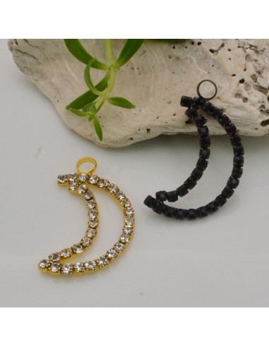 Ciondolo luna con strass in ottone 16x28 mm 1pz Gioie d'Oriente