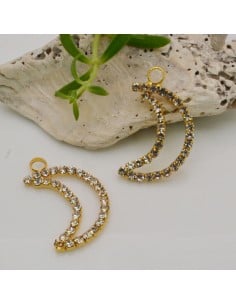 Ciondolo luna con strass in ottone 16x28 mm 1pz Gioie d'Oriente 2
