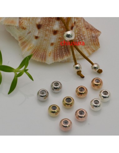 2 pz CHIUSURA PALLINA SEMPLICE fermo cordino a pallina 5 mm in ottone per tuoi gioielli