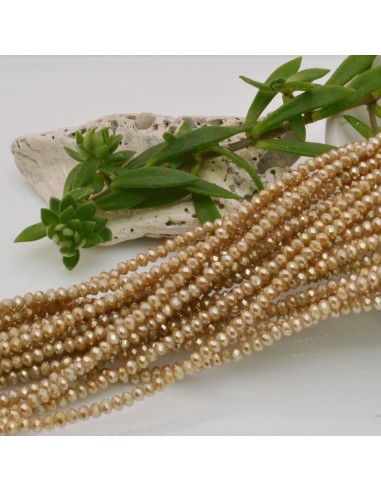 Filo di Mezzi Cristalli Beige Rondelle 2x3mm Sfaccettati Briolette 200pz GDO | Gioie d'Oriente