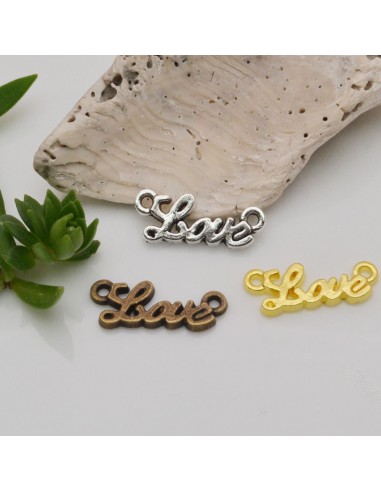 5 pz CIONDOLI CONNETTORI scritta love 8 x 20 mm in metallo