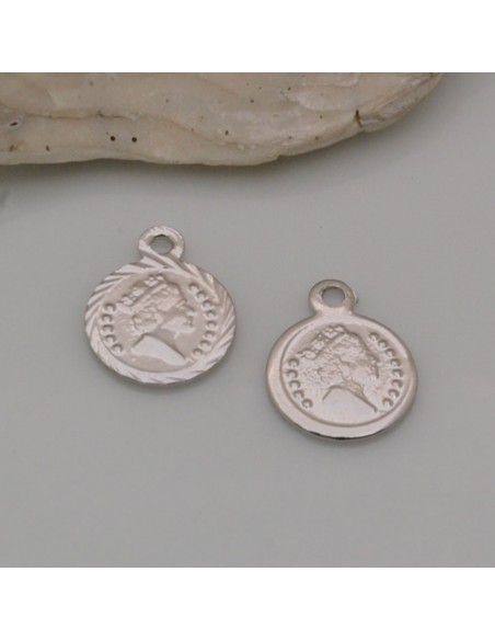 Ciondoli medaglia in ottone bordo lavorato 9x12 mm 2pz argento rodio Gioie d'Oriente