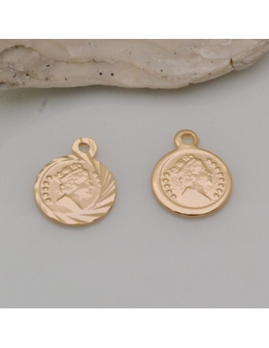 Ciondoli medaglia in ottone bordo lavorato 9x12 mm 2pz oro 18K Gioie d'Oriente