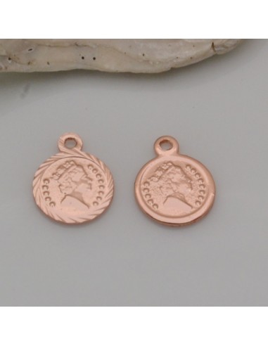 Ciondoli medaglia in ottone bordo lavorato 9x12 mm 2pz oro rosa Gioie d'Oriente
