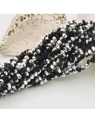 Filo di Mezzi Cristalli colore Argento/Nero Rondelle 3x4mm Sfaccettati Briolette 125 a 145pz GDO | Gioie d'Oriente