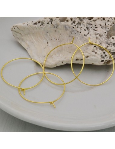2 Paia orecchini a cerchio colo oro sottili 45 mm con chiodo in ottone