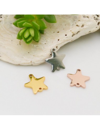 ciondolo stelle in acciaio inox inossidabile liscio con due foro sotto e sopra 9 x 10 mm per le tue creazioni