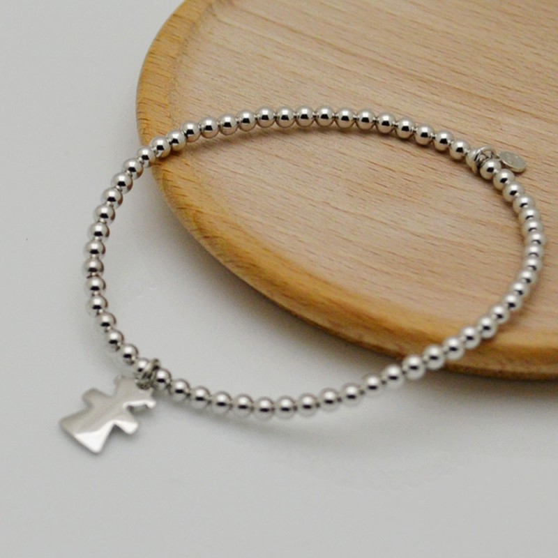 bracciale elastico argento 925 donne bracciale ciondolo  bimba con pallina 3 mm  misura 17-18 cm