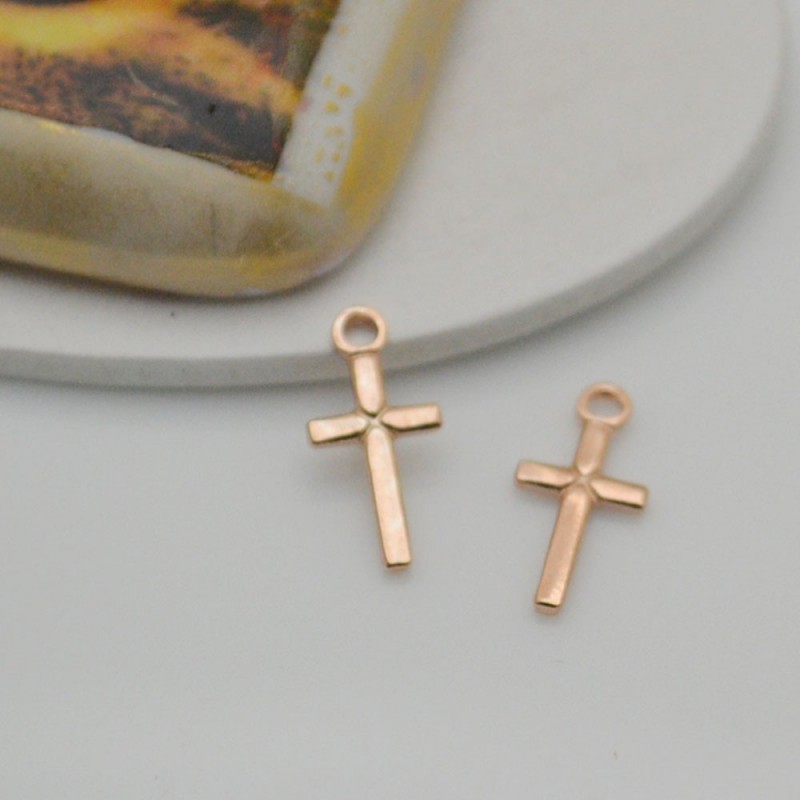 ciondolo croce argento 925 oro rosa croce per rosario 6.3 x 13 mm lisci per decorare le tuo gioielli