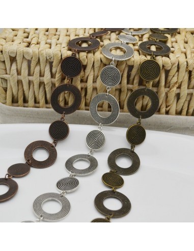 catena fantasia lavorata forma medaglia 20 mm e cerchio 30 mm antico 1mt