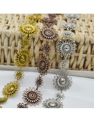catena forma fiore lavorata antico diametro 16 mm 30 mm 1mt per orecchini, collane e bracciali fai da te