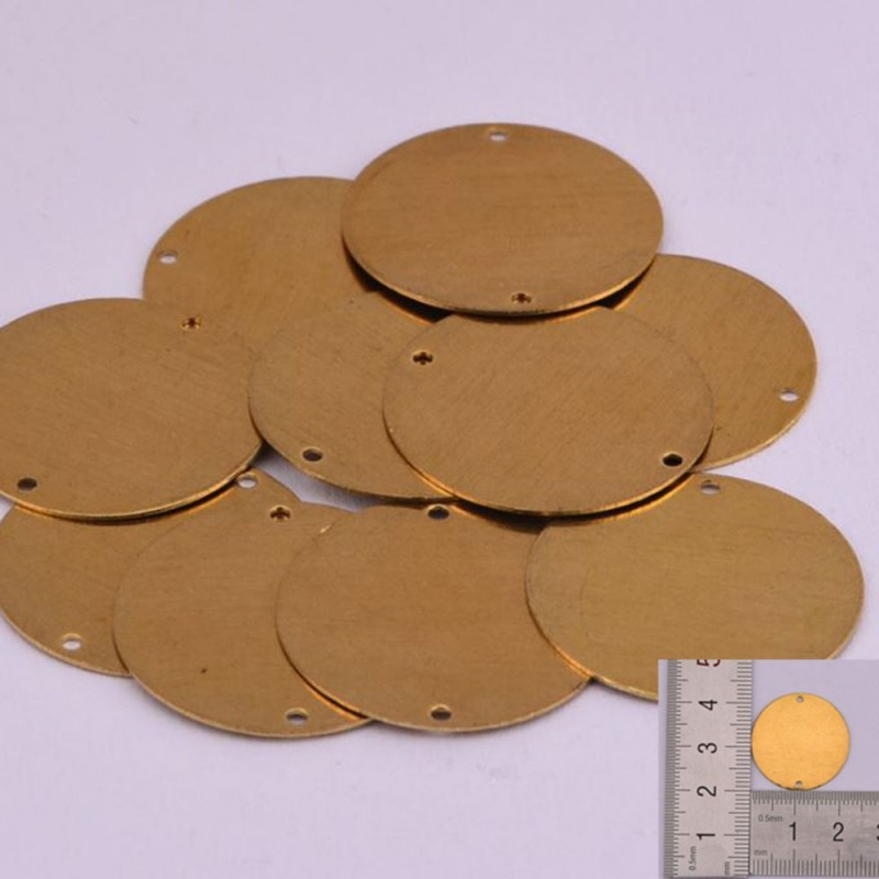 Ciondoli rotondi in ottone oro da incidere 22 mm 2 fori 3pz Gioie d'Oriente
