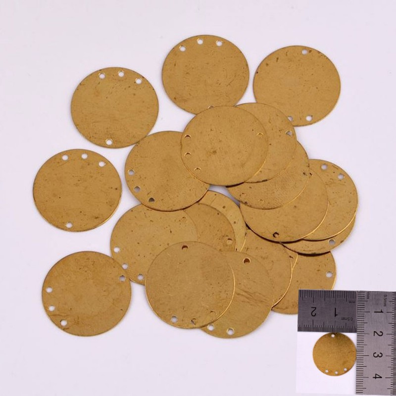 Ciondoli rotondi in ottone oro da incidere 25 mm 4 fori 3pz Gioie d'Oriente