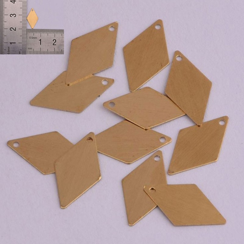 6 pz ciondoli forma forma di Diamante da incidere in ottone con foro 15 x 8.5  mm