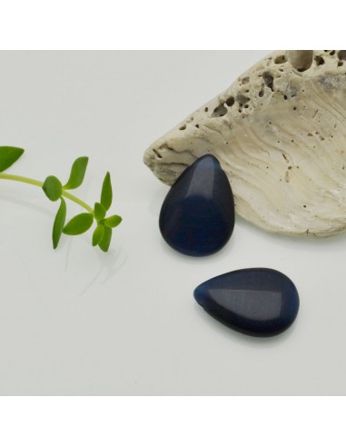 Goccia piatta occhio di gatto blu 12 x 18 mm 1pz Gioie d'Oriente