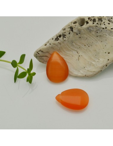 Goccia piatta occhio di gatto arancione 12 x 18 mm 1pz Gioie d'Oriente