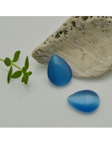 pietre occhio di gatto forma gocce piatta foro laterale colore azzurro 12 x 18 MM per gioielli