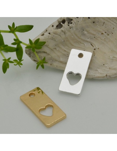 Ciondolo rettangolare cuore vuoto in ottone 18 x 8 mm 1pz Gioie d'Oriente