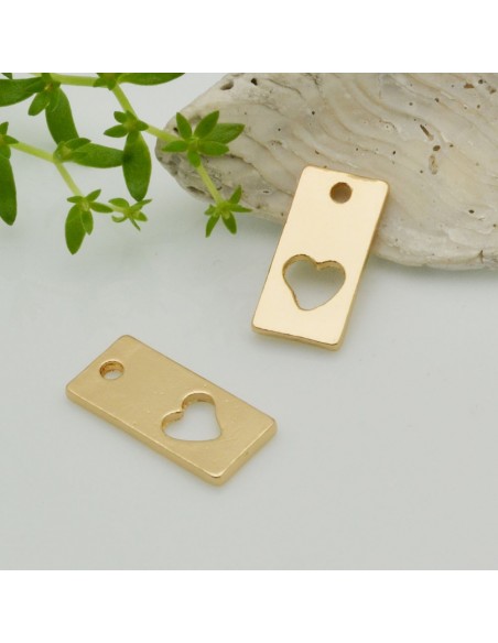 Ciondolo rettangolare cuore vuoto in ottone 18 x 8 mm 1pz Gioie d'Oriente