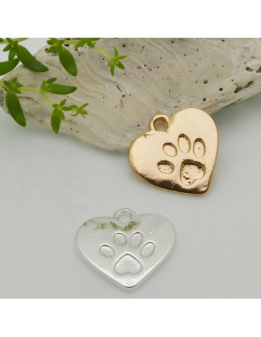 1 pz ciondolo forma cuore impronta zampa cane gatto 18.5 X 19.5 MM   per le tuo creazione