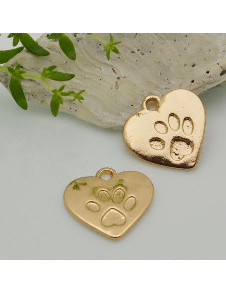 Ciondolo cuore impronta zampa in ottone 18.5 x 19.5 mm 2pz Gioie d'Oriente