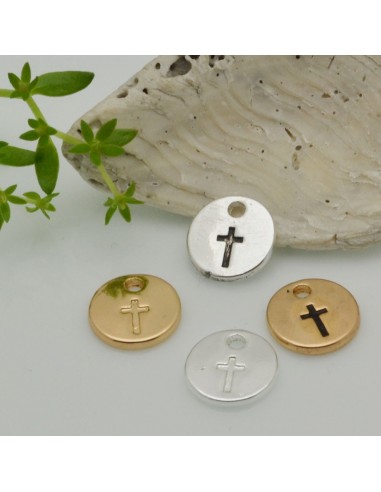 Ciondoli medaglia croce in ottone placato 10 mm 2pz Gioie d'Oriente