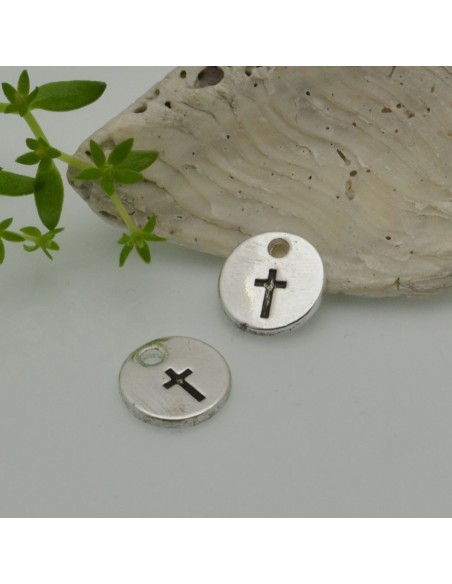 Ciondoli medaglia croce in ottone placato 10 mm 2pz Gioie d'Oriente