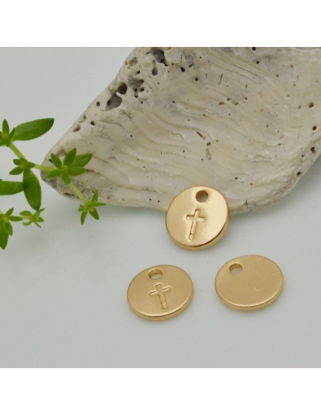 Ciondoli medaglia croce in ottone placato 10 mm 2pz Gioie d'Oriente