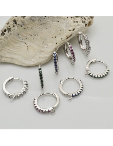 Orecchini cerchietti tondi in ottone argento con zirconi colorati 14mm 1 paio | GDO