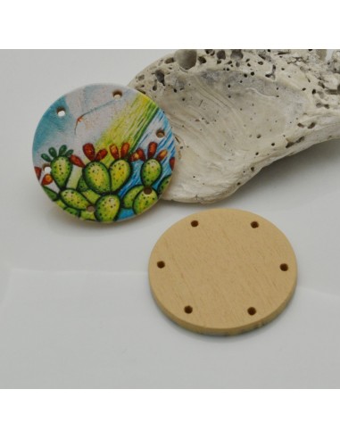 2 PZ Ciondoli Elemento 6 FORI pendente in legno con disegno Cactus 35  mm per orecchini