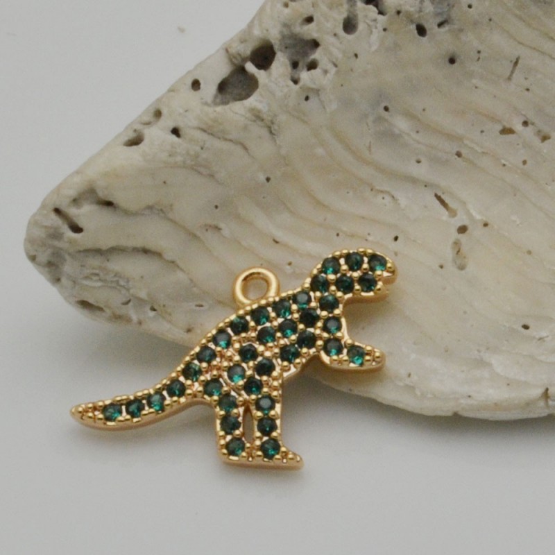 Ciondolo dinosauro in rame oro con zirconi 13x20 mm 1pz Gioie d'Oriente