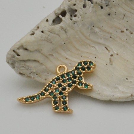 Ciondolo dinosauro in rame oro con zirconi 13x20 mm 1pz Gioie d'Oriente