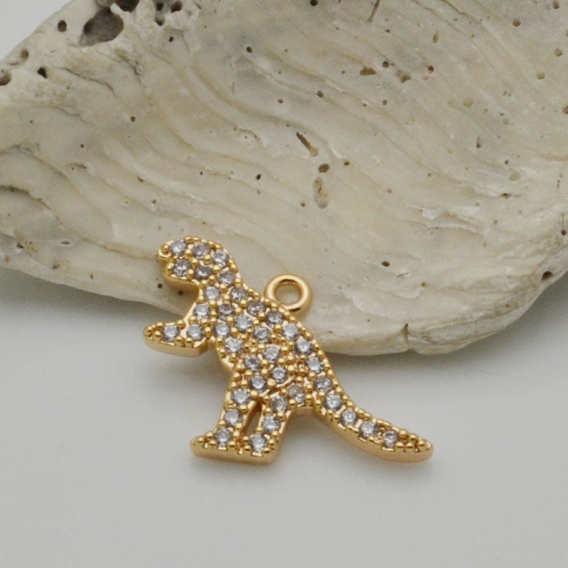 Ciondolo dinosauro in rame oro con zirconi 13x20 mm 1pz Gioie d'Oriente
