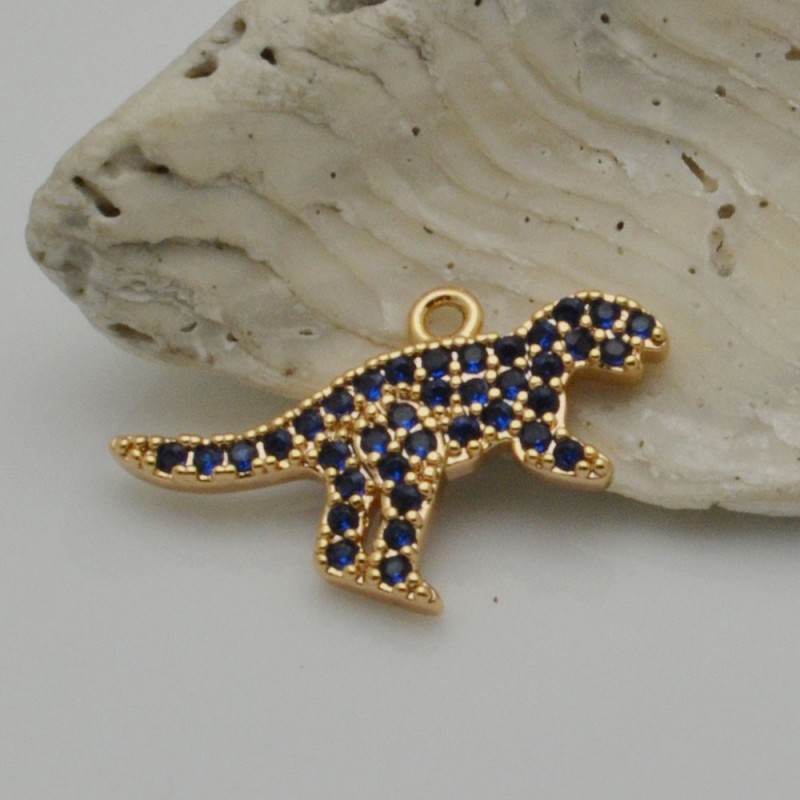 Ciondolo dinosauro in rame oro con zirconi 13x20 mm 1pz Gioie d'Oriente